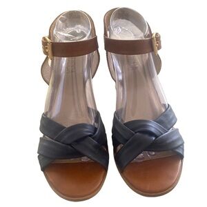 Lucca Lane Hermione wedge sandals navy blue leather size‎ 9